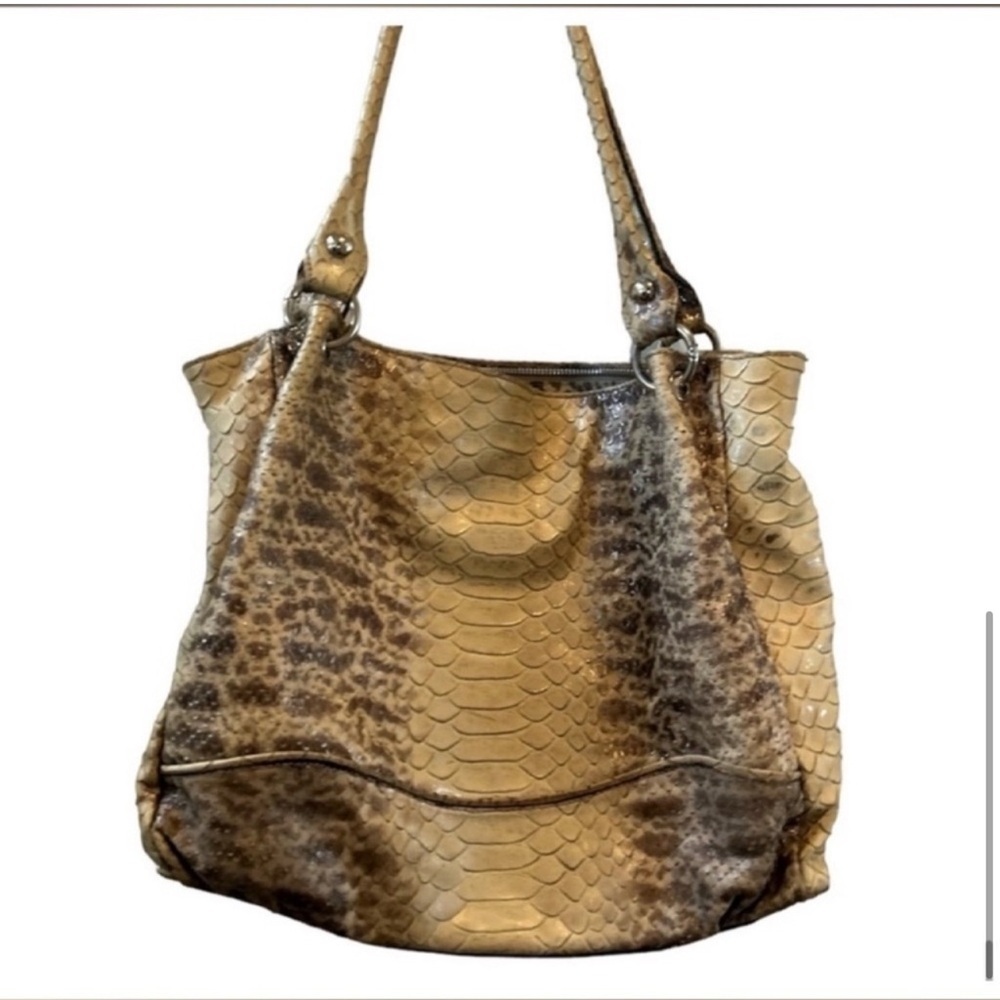 Cavalcanti Women's Brown Leather Tote Bag Reptile Embossing Casual - Picture 10 of 15